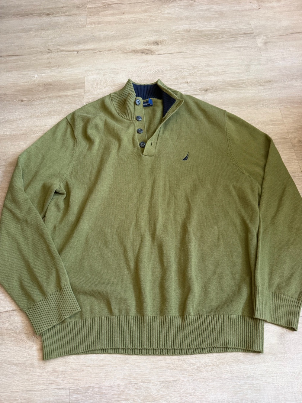 Nautica Green Pullover Sweater Knit Button Front Men's Size XL Cotton